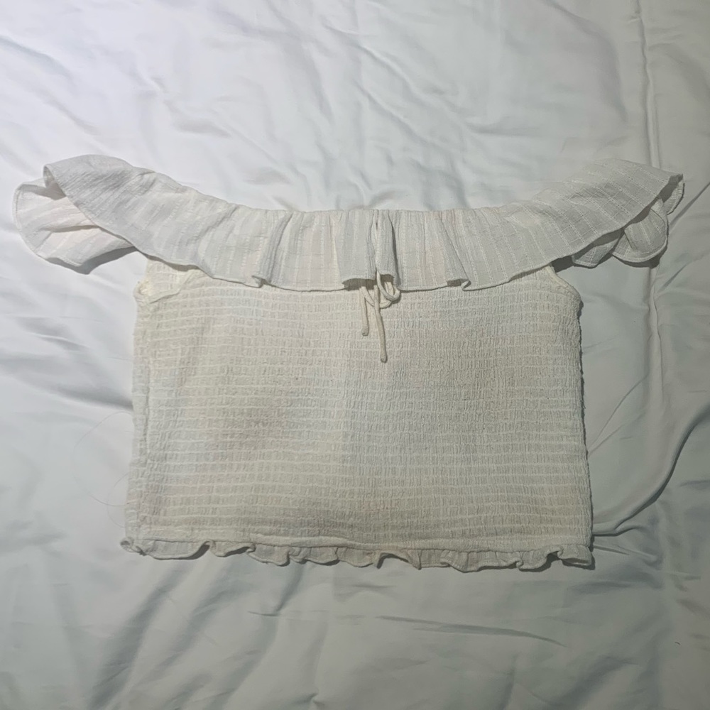 Zara Ivory Off the Shoulder Crop Top